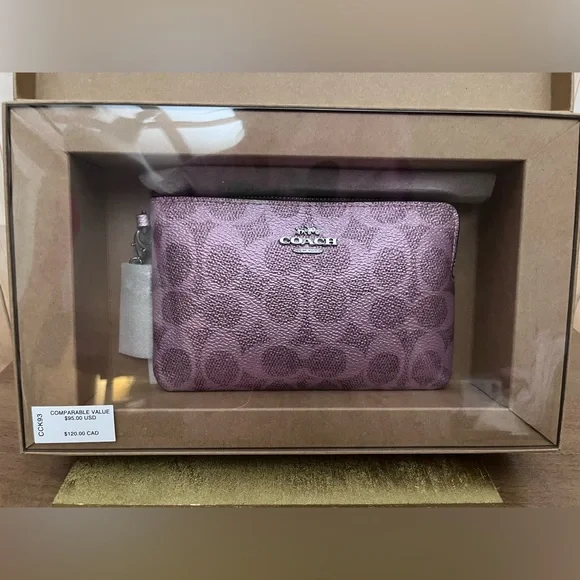 NWT Coach Boxed Corner Zip Wristlet in Signature Canvas w/Charms - Picture 5 of 9